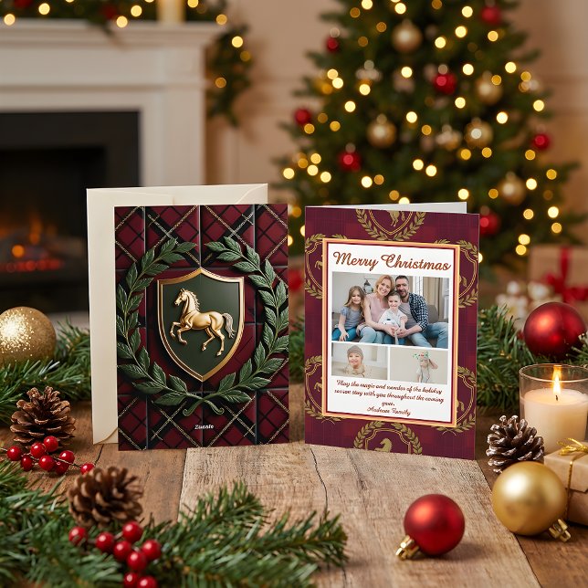 Cartes Pour Fêtes Annuelles Rustic Royal Christmas Plaid 3 Photo Holiday Card (Créateur téléchargé)