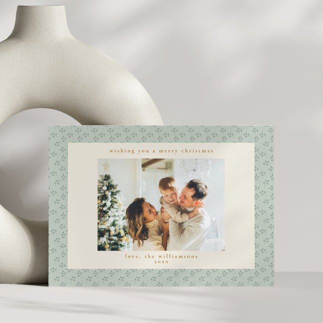 Cartes Pour Fêtes Annuelles Rustic Sage Green Botanical Christmas Photo  (Créateur téléchargé)