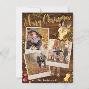 Cartes Pour Fêtes Annuelles Rustic Trois photos Collage de Noël personnalisé