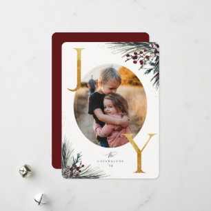 Cartes Pour Fêtes Annuelles Rustic Winter Boughs Golden Joy Photo Holiday Card