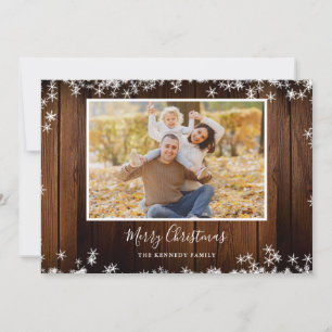 Cartes Pour Fêtes Annuelles Rustic Wood 2 Photo de famille Joyeux Noël