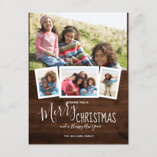 Cartes Pour Fêtes Annuelles Rustic Wood 4 Photo Collage Joyeux Noël