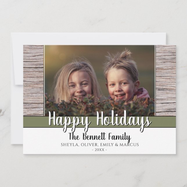 Cartes Pour Fêtes Annuelles Rustic Wood Custom Family Photo Joyeux Noël (Devant)
