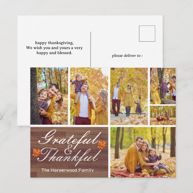 Cartes Pour Fêtes Annuelles Rustic Wood Fall remercier la famille photo collag (Devant / Derrière)