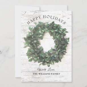 Cartes Pour Fêtes Annuelles Rustic Wood Green Wreath Family Photo Happy