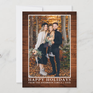 Cartes Pour Fêtes Annuelles Rustic Wood Joyeuses vacances Photo
