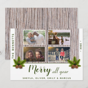 Cartes Pour Fêtes Annuelles Rustic Wood Joyeux Noël Famille 4 Photo Collage
