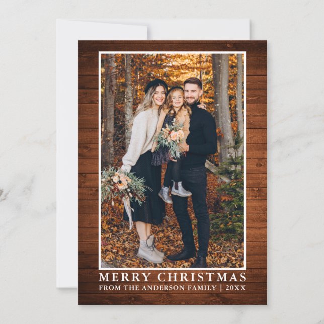 Cartes Pour Fêtes Annuelles Rustic Wood Joyeux Noël Photo (Devant)