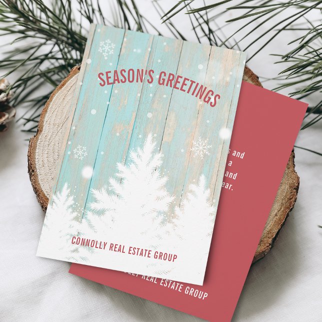 Cartes Pour Fêtes Annuelles Rustic Wood Tree Saison's Greeting Business (Rustic Wood Tree Season's Greeting Business Holiday Card)