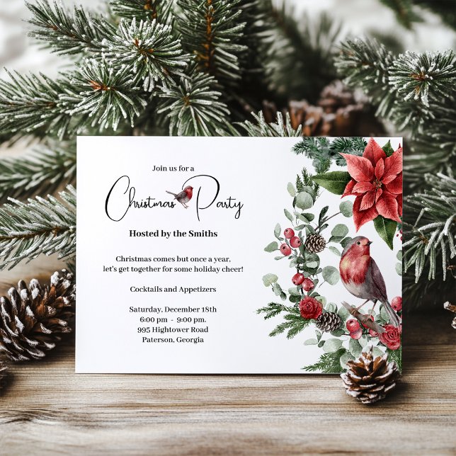Cartes Pour Fêtes Annuelles Rustic Wreath Birds Floral Christmas Party (Créateur téléchargé)
