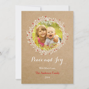 Cartes Pour Fêtes Annuelles Rustic Wreath Peace and Joy Holiday Card Groupon