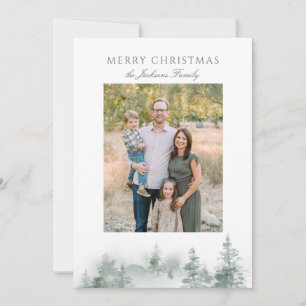 Cartes Pour Fêtes Annuelles Rustique Aquarelle Arbres Élégant Green Holiday Ca