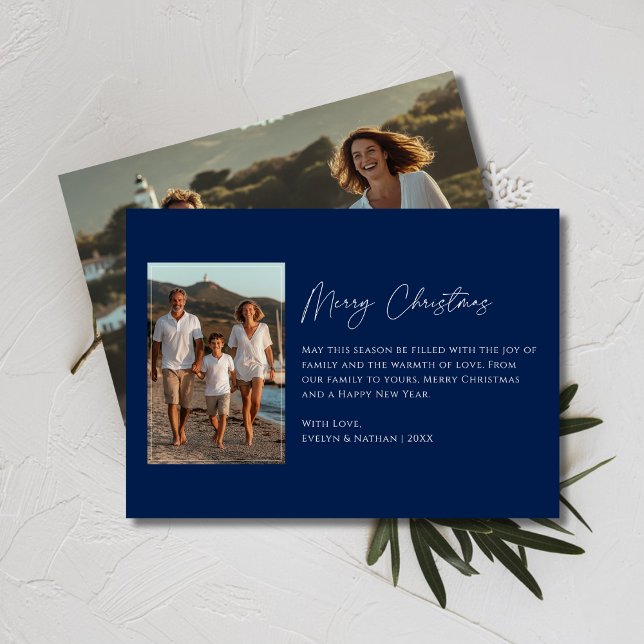 Cartes Pour Fêtes Annuelles Rustique Bleu Famille de Noël Photo Plage nautique (Créateur téléchargé)