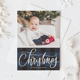 Cartes Pour Fêtes Annuelles Rustique Bleu Plaid Joyeux Noël Photo