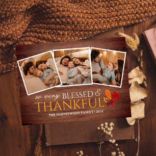Cartes Pour Fêtes Annuelles Rustique Bois Chute famille d'action de grâce Troi