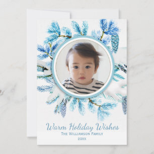 Cartes Pour Fêtes Annuelles Rustique Botanique Neige hiver Wreath Holiday Phot