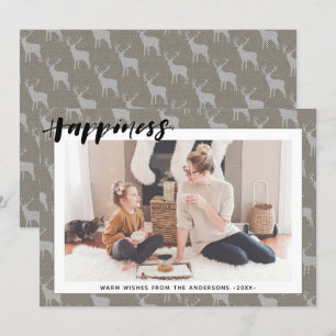 Cartes Pour Fêtes Annuelles Rustique Brown Grey Burlap Simple Script HAPPINCE