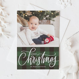 Cartes Pour Fêtes Annuelles Rustique Buffle vert Plaid Joyeux Noël Photo