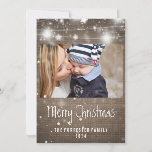 Cartes Pour Fêtes Annuelles Rustique Burlap Étoiles brillantes Joyeux Noël Pho