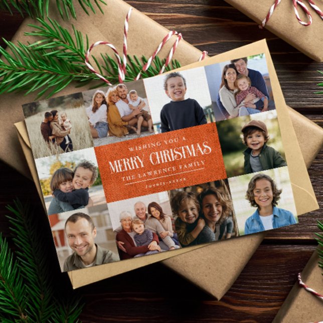 Cartes Pour Fêtes Annuelles Rustique Burnt Orange Noël 10 Photos Collage (Créateur téléchargé)