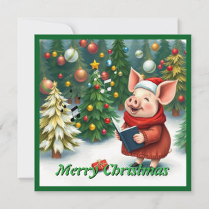 Cartes Pour Fêtes Annuelles Rustique Cute Nice Cochon Pins d'hiver Carolage