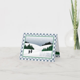 Cartes Pour Fêtes Annuelles Rustique Dusty Blue Plaid Winter Woodland Snowscap