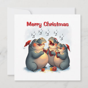 Cartes Pour Fêtes Annuelles Rustique Fantaisiste Mignon Joli Hippopotame Chant