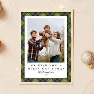 Cartes Pour Fêtes Annuelles Rustique Festif Vert Plaid Photo Famille Noël