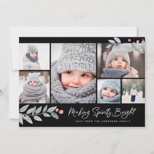 Cartes Pour Fêtes Annuelles Rustique Floral Joyeux Collage multi-photo brillan