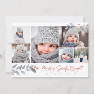 Cartes Pour Fêtes Annuelles Rustique Floral Joyeux Collage multi-photo brillan