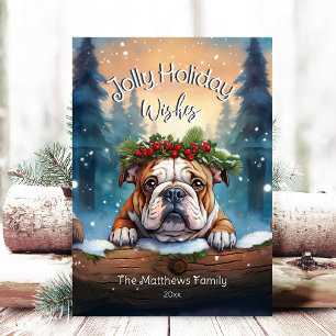 Cartes Pour Fêtes Annuelles Rustique Forêt de bois Peeking Bulldog Jolly