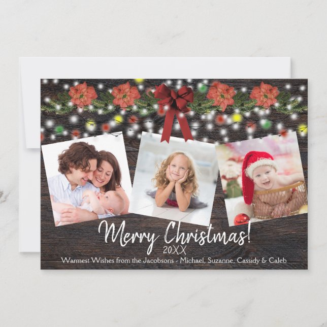 Cartes Pour Fêtes Annuelles Rustique Grange Bois et lumières 3 Photo Noël (Devant)