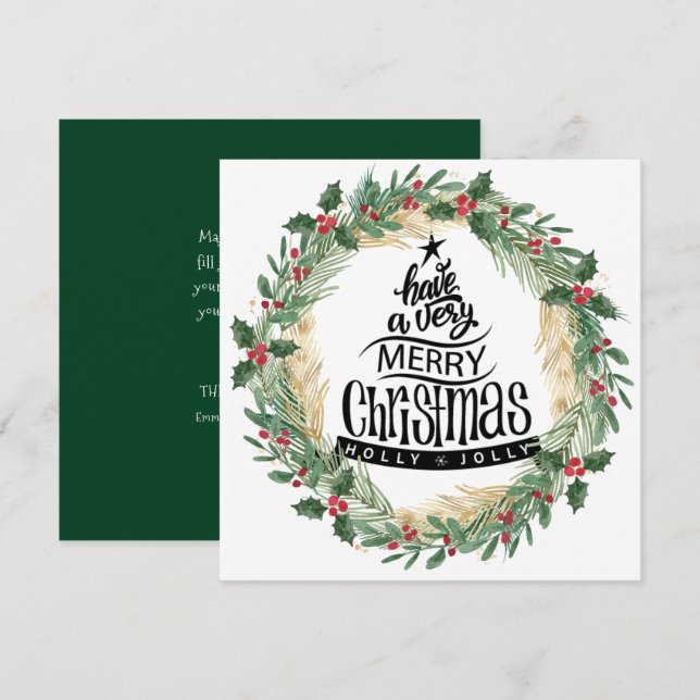 Cartes Pour Fêtes Annuelles Rustique Green Fun Script Aquarelle Verdure Simple (Devant / Derrière)