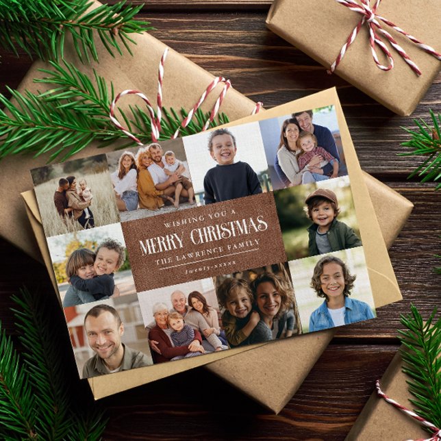 Cartes Pour Fêtes Annuelles Rustique Grunge Brown Noël 10 Photos Collage (Créateur téléchargé)