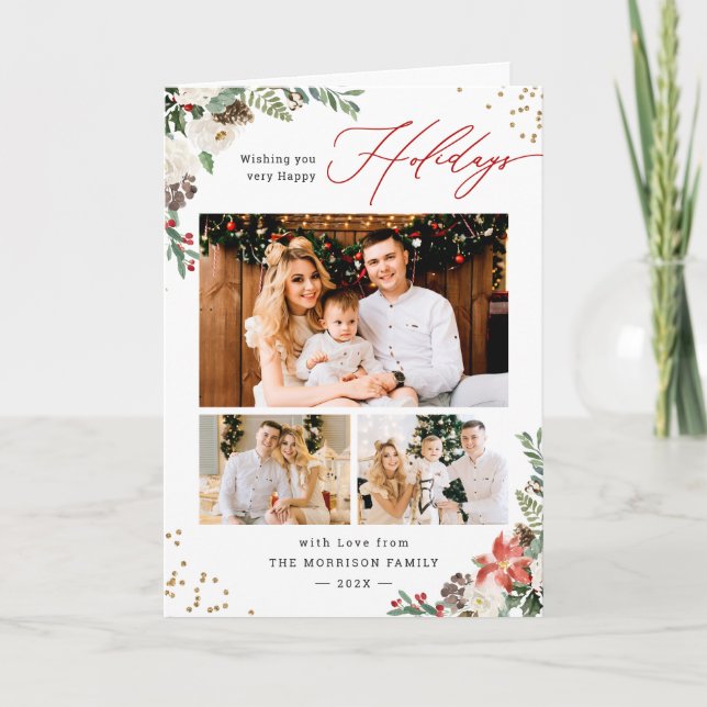 Cartes Pour Fêtes Annuelles Rustique hiver Botanique Floral Script 3 Photo (Devant)