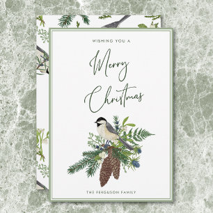 Cartes Pour Fêtes Annuelles Rustique hiver Oiseau et pin Spray Noël