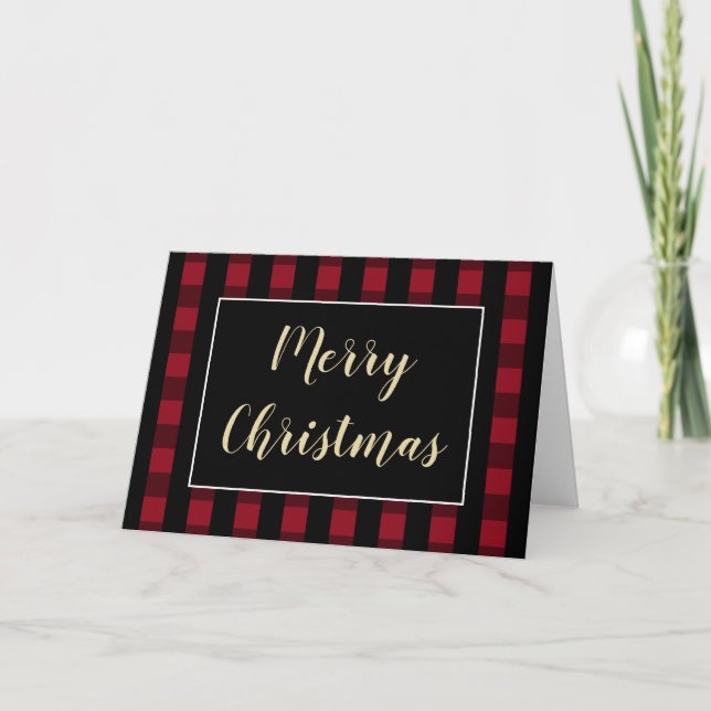 Cartes Pour Fêtes Annuelles Rustique Joyeux Noël Rouge et noir Plaid Blank (Devant)