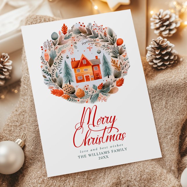 Cartes Pour Fêtes Annuelles Rustique Joyeux Noël Wreath Sweet Home (Créateur téléchargé)