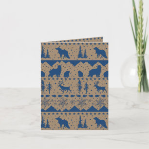 Cartes Pour Fêtes Annuelles Rustique Kraft Nordic Sweater Bleu Animaux d'hiver