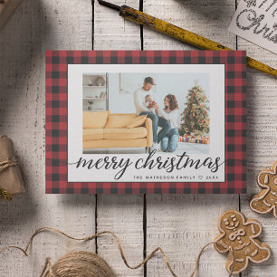 Cartes Pour Fêtes Annuelles Rustique moderne rouge noir plaqué Photos de Noël