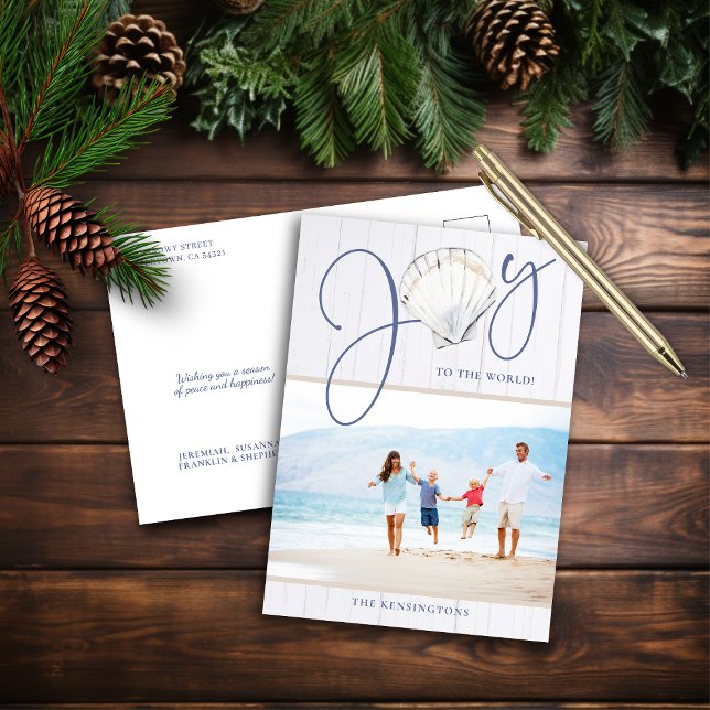 Cartes Pour Fêtes Annuelles Rustique Nautique Noël Joie de vacances Photo (Rustic Nautical Christmas Joy Holiday Photo Postcard)