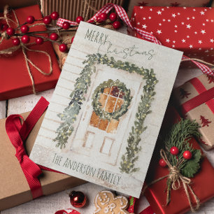 Cartes Pour Fêtes Annuelles Rustique neige Joyeux Noël Wreath Hol de porte ava