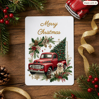 Cartes Pour Fêtes Annuelles Rustique Noël Retro Camionnette Plat