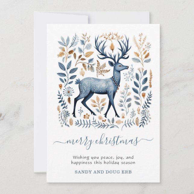 Cartes Pour Fêtes Annuelles Rustique Nordic Reindeer Noël Verdure (Devant)