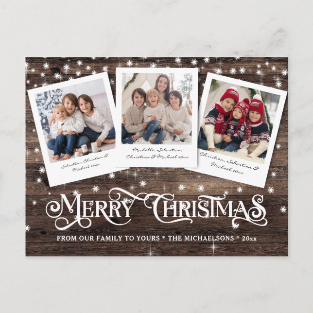 Cartes Pour Fêtes Annuelles Rustique Pays Bois Joyeux Noël 3 Photo (Devant)