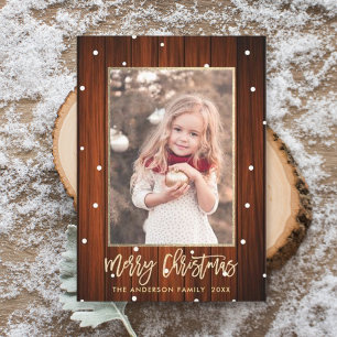 Cartes Pour Fêtes Annuelles Rustique Pays Bois Or Joyeux Noël Photo