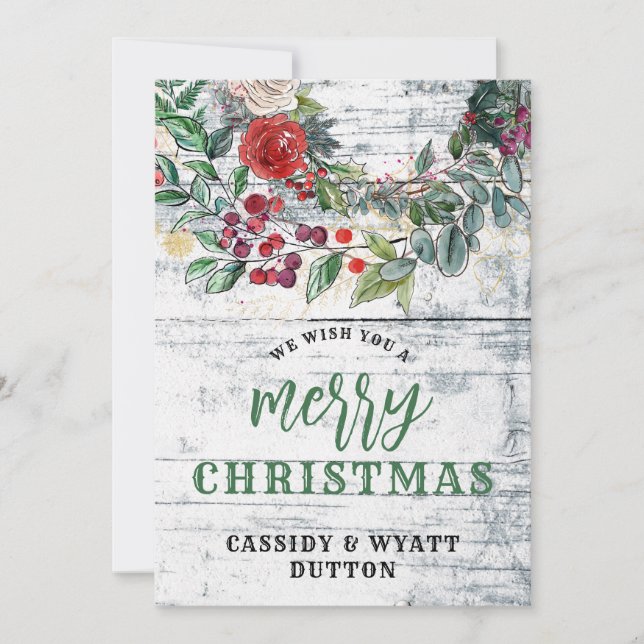 Cartes Pour Fêtes Annuelles Rustique Pays Floral Bois Noël (Devant)