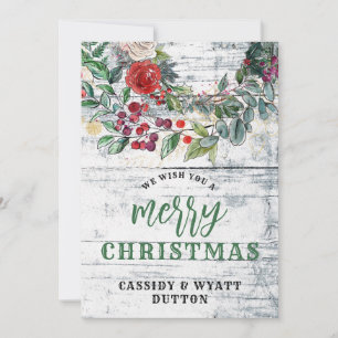 Cartes Pour Fêtes Annuelles Rustique Pays Floral Bois Noël