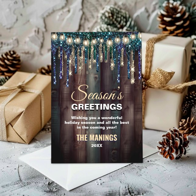 Cartes Pour Fêtes Annuelles Rustique Pays Noël Vacances Bleu parties scintilla (Créateur téléchargé)
