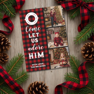 Cartes Pour Fêtes Annuelles Rustique Plaid Buffalo Venez, Adorons-Le Photo